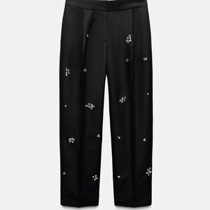 NWT Zara Woman JEWEL BEADED TROUSERS Pants Black Size S Small